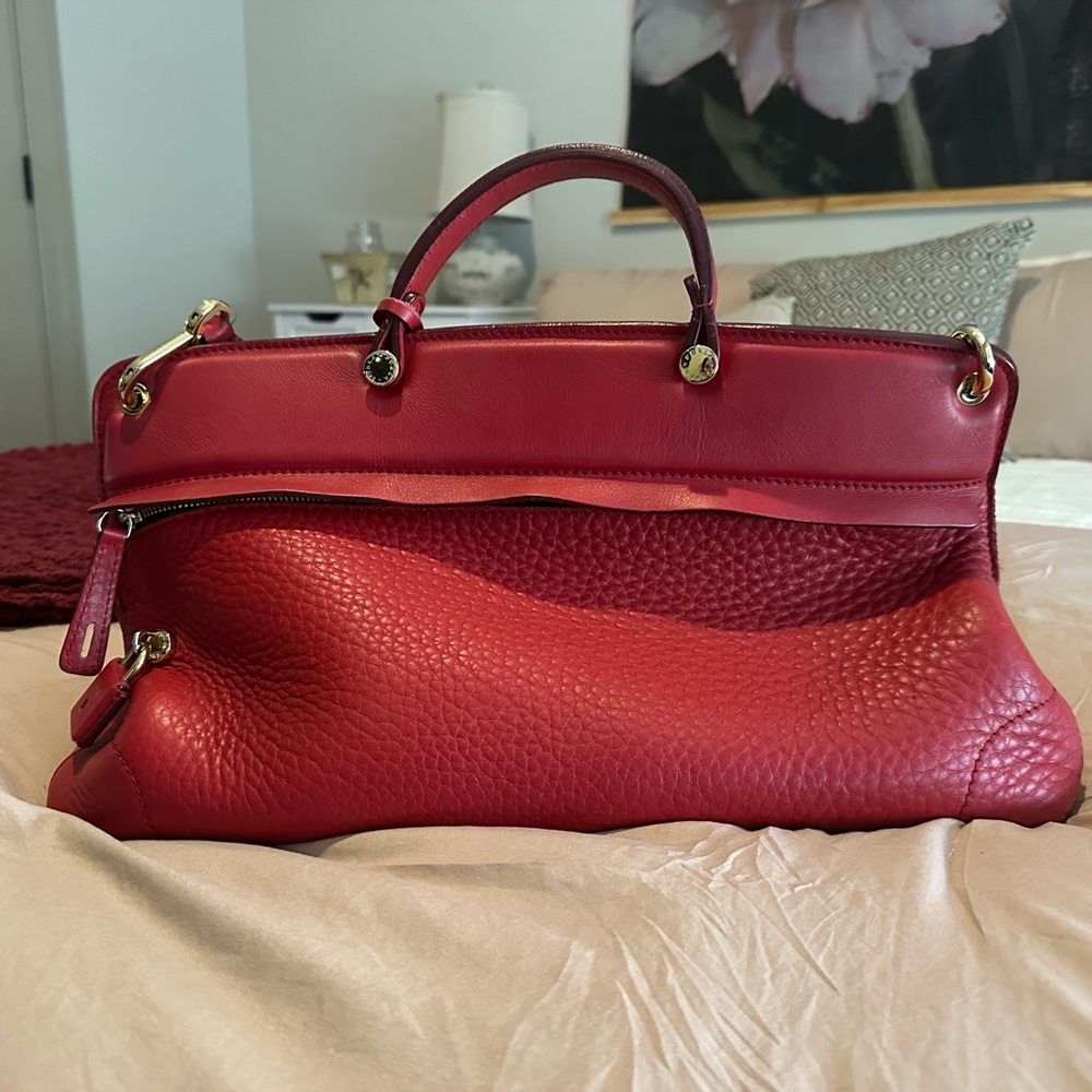 Furla Elegant Red Leather Shoulder Handbag